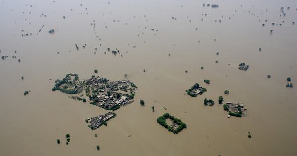 Aerial view of flooding in Sukkur, Sindh Province