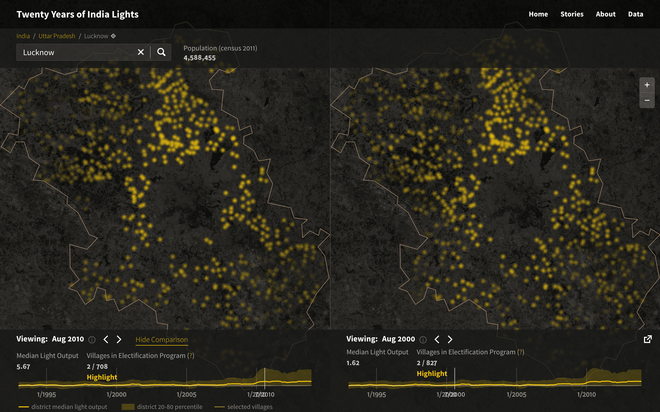 Examining nighttime lights on nightlights.io